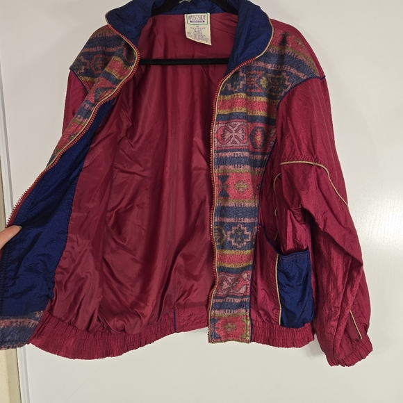 Vintage‎ Westside Connection 90s Aztec Burgundy Blue Windbreaker Long Sleeve - Picture 16 of 17